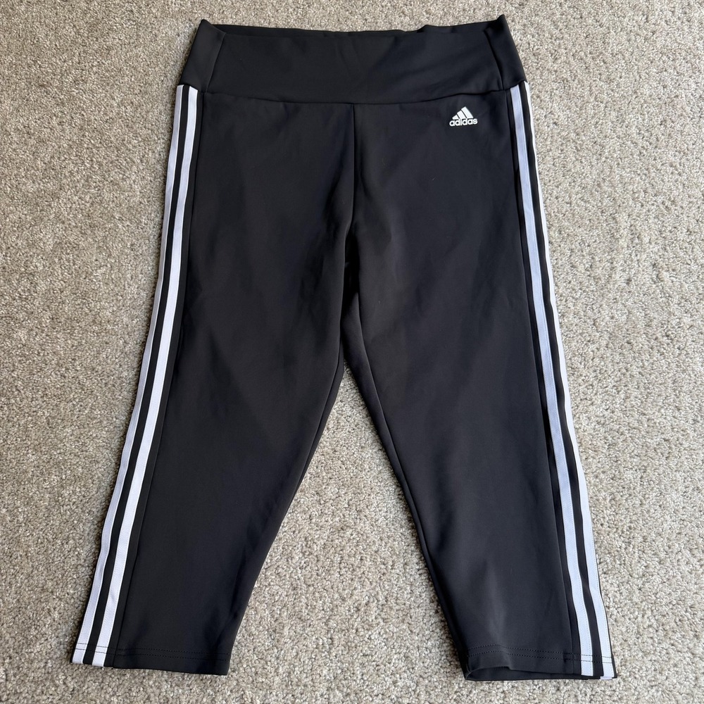 Adidas AEROREADY Leggings Womens XL Black 3 Stripe Capri Yoga Running Sport Gym